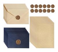 Vintage Letter Writing Set With 12 Blue White Envelopes And 24 Kraft Paper Sheets, Writing Paper And Envelopes For Love Letters, Invitations, Thank You Notes And Personal Correspondence In Retro Style