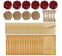 Vintage Letter Writing Set, with Wax Seal Stickers - 16 Sheets Parchment Paper, 10 Envelopes, 10 Retro Keys & 5 Jute Strings for Love Letters, Thank You Notes (Classic Brown)