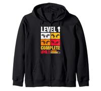 Vintage Level 1 Complete Couple Gamer Funny 1st Anniversary Zip Hoodie