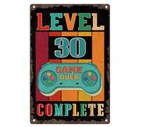 Vintage Level 30 Complete Game Over Metal Tin Sign 30th Birthday Gift for Him Retro Wall Art Poster for Gaming Room Man Cave Garage Home Wall Decor 7.9 x 11.9 Inch