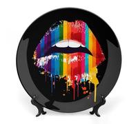 Vintage LGBT Gay Rainbow Lips Bone China Plates Ceramic Dinner Plate Decorations Plates Set Crafts with Stand 6inch