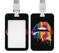 Vintage LGBT Gay Rainbow Lips Card Holder Cute ID Badge Holders Card Protector for Office Work Women Men