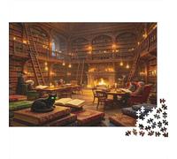 Vintage Library 1000 Piece Jigsaw Puzzle Paper for Adults Cozy Fireplace Scene Focus Training Relaxing Home Decor Gift 38x26cm/1000pcs