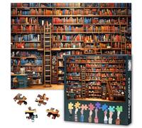 Vintage Library 1000 Piece Puzzle for Adults Bookshelf Filled with Lots of Books Collage Puzzles Learning and Education Concept Jigsaw Puzzles Family Challenging Puzzle Gifts 50x70 cm