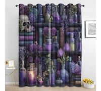 Vintage Library Blackout Curtains for Bedroom, Gothic Skull Bookcase Long Curtain 90 Inch Drop 2 Panels, Magic Bookshelf Curtain for Living Room, Window Curtains with Eyelet