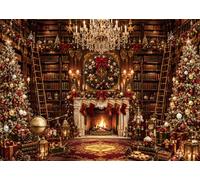 Vintage Library Fireplace Nutcracker Luxury Christmas Party Backdrop Banner