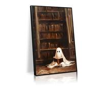 Vintage Library Reading Ghost Poster Printing Retro Weird Scroll Wall Art Gothic Victorian Halloween Oil Painting Wall Decoration Aesthetics Suitable for Bedroom and Office（L30 xW20-canvas）