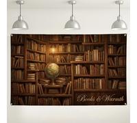 Vintage Library Wall Backdrop, Warm Cozy Book Shelf Photography Background, Rustic Home Decor for Parties, Autumn Winter Events 71x43 Inch