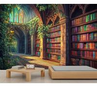 Vintage Library Wall Murals, Bookshelf Mural, Medieval Large Wallpaper for Living Room, European Style Wall Mural - 100x70cm (Not Peel n' Stick)