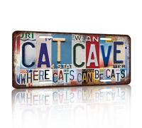 Vintage License Plate Wall Decor Cat Cave Where Cats Can Be Cats Metal Tin Sign for Home Office Garage Bar Restaurant Living Room Garden Yard 12 x 6 Inches (2599)