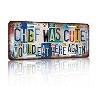 Vintage License Plate Wall Decor Chef Was Cute Would Eat Here Again Tin Sign for Home Office Garage Bar Restaurant Living Room Garden Yard 12 x 6 Inches (25109)