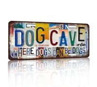 Vintage License Plate Wall Decor Dog Cave Where Dogs Can Be Dogs Metal Tin Sign for Home Office Garage Bar Restaurant Living Room Garden Yard 12 x 6 Inches (2598)