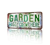 Vintage License Plate Wall Decor Garden Magic Grows Here Tin Sign for Home Office Garage Bar Restaurant Living Room Garden Yard 12 x 6 Inches (25196)