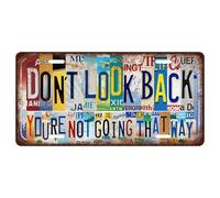 Vintage License Plate Wall Decor Inspirational Metal Tin Sign Poster for Home Office Decorations, Motivational Wall Art - Don't Look Back You're Not Going That Way 30x15cm