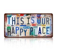Vintage License Plate Wall Decor THIS IS OUR HAPPY PLACE Colorful Text Metal Tin Signs Metal Sign Funny Wall Art Painting For Bar Home 15 x 30 cm