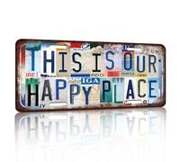 Vintage License Plate Wall Decor This Is Our Happy Place Metal Tin Sign for Home Office Garage Bar Restaurant Living Room Garden Yard 12 x 6 Inches (25100)