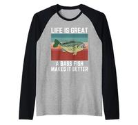 Vintage Life is Great A Bass Fish Makes It Better Raglan Baseball Tee