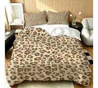 Vintage Light Brown Leopard Print Duvet Cover Set Single 3D Printed Microfiber Animal Textures Bedding Set Ultra-Soft Quilt Cover 135 x 200 cm with Zipper Closure and 2 Pillowcases 50x75 cm D-201