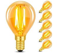 Vintage Light Bulb E14 Edison Screw Bulb, 2W LED Filament Equivalent 20 Watt, Antique Style Retro Amber Glass 2200K Warm White, 200LM, AC 220V, Non-dimmable, Mini G45 Golf Ball Bulbs, 6 Packs