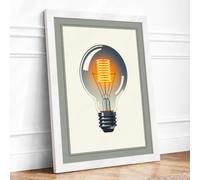 Vintage Light Bulb Retro Framed Wall Art Print A2 (59.4×42cm) White, Wall Decor for Living Room, Bedroom, Office & Home, Ready to Hang, Art Gift