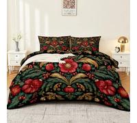 Vintage Light Luxury Duvet Set 230 x 220 cm, Symmetrical Floral Patterns Plants Foliage Print, Multicoloured Soft Wrinkle Microfiber Duvet Cover with Zipper Closure and 2 pillowcase for kinds Teens