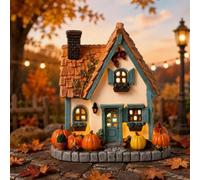 Vintage Light-Up Pumpkin Cottage Halloween Decor, Hand-Painted LED Fall Village House with Warm Glow, Battery-Powered Resin Tabletop Centerpiece for Mantel Shelf Autumn Harvest Display (Orange)