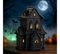 Vintage Light-Up Pumpkin Cottage Halloween Decor, LED Fall Village House | Hand-Painted Resin Tabletop Centerpiece with Warm Glow, Battery-Powered Multicolor Autumn Decoration for Room, Shelf (C)