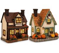 Vintage Light-up Pumpkins Cottage, Halloween Lighted Pumpkin Cottages | Handcrafted Pumpkin Led Cottage Decor, Warm Lighted Cottage With Pumpkins For Halloween, Tabletop Ornamen For Fall Home Decor