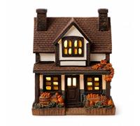 Vintage Light-Up Pumpkins Cottage, Warm Lighted Cottage with Pumpkins for Halloween, Halloween Lighted Multicolor Autumn Village Decor, LED Rustic Festive Decor Courtyard (Cottage #B)