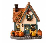 Vintage Light-Up Pumpkins Cottage, Warm Lighted Cottage with Pumpkins for Halloween, Halloween Lighted Multicolor Autumn Village Decor, LED Rustic Festive Decor Courtyard (Cottage #A)