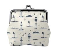 Vintage Lighthouse Anchor Print Coin Purse for Women, Kiss-lock Change Purse Wallets, Small PU Leather Coin Purses