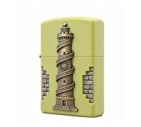 Vintage Lighthouse Carved Flip Top Kerosene Lighter Windproof Tower Wheel Grinding Reusable Fire Lighter for Men Women (C)