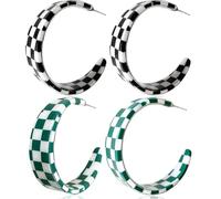 Vintage Lightweight Minimalist 70s 80s 90s Unique C Shaped Acrylic Resin Dangle Drop Earrings Fashion Geometric Black White Grid Hoop Earrings Statement Jewelry Gifts for Women, L, Acrylic, No