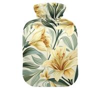 Vintage Lily Flower Travel hot Water Bottle with Soft Cover, 2L hot compresses for The Body for Menstrual Cramps, Sore Muscle, Bolsa Caliente para Dolores Menstrual