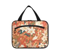Vintage Lily Flowers Orange Japanese Woodblock Prints hanging cosmetic bags for women with hook, designer foldable shaving kit bag for men for travel essentials backpacking bolsa para maquillaje M