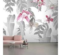 Vintage Line Plant Leaf Pink Flower 3D Wallpaper Silky Texture Home Study Office Grey Dining Room Sofa Bedroom Living Room TV Backdrop-150cm×105cm