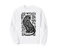 Vintage Linocut Botanical Tiger Block Print Art Sweatshirt