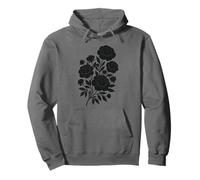 Vintage Linocut Flower Retro Block Print Style Peonies Boho Pullover Hoodie