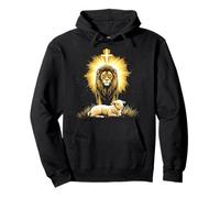 Vintage Lion And Lamb Cross Jesus Religious Faith Christian Pullover Hoodie