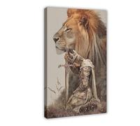 Vintage Lion Woman Warrior Canvas Poster_ Religious Horizontal Wall Art Decor_ Oblong God'S Warrior Print for Bedroom_ Living Room_-A_knight_kneeling_in_front_of_a_lion-poster_3