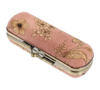 Vintage Lipstick Case with Mirror, Pink Cloth Travel Holder | Retro Cosmetic Bag, Aluminium Alloy and Glass Details, Gel Nail Polish Storage Case, for Camping Trips