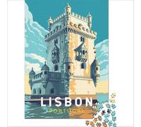 Vintage Lisbon Portugal Poster Jigsaws 1000 Pieces for Adults | a festive family activity to enjoy together on christmas eve while waiting for the celebrations to enjoy at home50x75cm