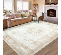 Vintage Living Room Area Rug - 6x9 Large Machine Washable Boho Moroccan Distressed Farmhouse Rugs for Bedroom - Soft Non-Slip Indoor Floor Accent Rugs for Office Dining Room (Beige, 6' x 9')