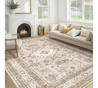 Vintage Living Room Area Rug 8x10 - Large Soft Washable Oriental Traditional Distressed Farmhouse Rugs for Bedroom - Indoor Floor Accent Carpet for Home Office House Decor - Beige