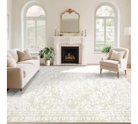 Vintage Living Room Area Rug - 9x12 Large Machine Washable Boho Area Rug Distressed Floral Rugs for Bedroom, Soft Non-Slip Indoor Floor Accent Rugs for Office Dining Room (Cream Beige, 9'x12')