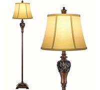 Vintage Living Room Floor Lamp Traditional Farmhouse High Standing Lamp Mid Century Antique Bedroom Pole Lamp With White Fabric Shade Rustic Bright Lighting Stylish Reading Lamp Home Decoratio