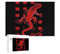 Vintage Lizard Red Buffalo Plaid Puzzle for Adults Challenging Jigsaw Puzzles for Women Men 300 PCS