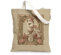 Vintage Llama Canvas Tote Bags, Artistic Llama Design Reusable Shopping Bags, Lightweight Washable Shoulder Strap Canvas Bags for Gym Travel Beach Picnic 13x15 Inch