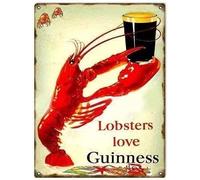Vintage Lobsters Metal Tin Sign Lobsters Love Guinness Beer, Home Garage Kitchen Bar Club Hotel Restaurant Wall Decor Signs 8x12 inch