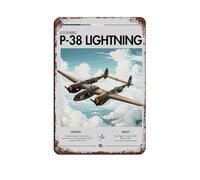 Vintage Lockheed P-38 Lightning Bomber Tin Sign Vintage Metal Pub Club Cafe Bar Home Wall Art Decoration Poster Retro 8x12inch(20x30cm)